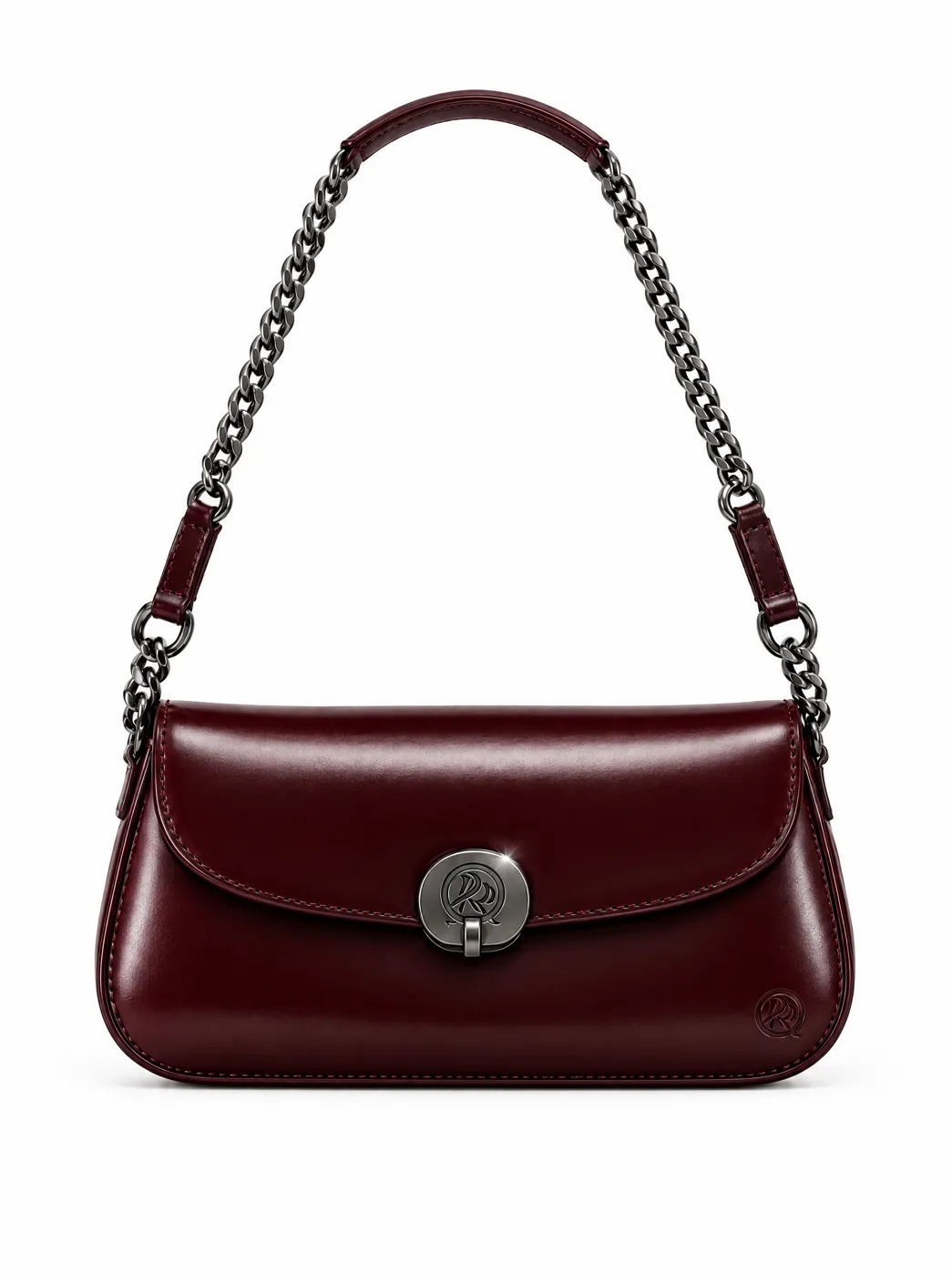 OfRegal Medallion Chain Shoulder Bag in Burgundy — front view