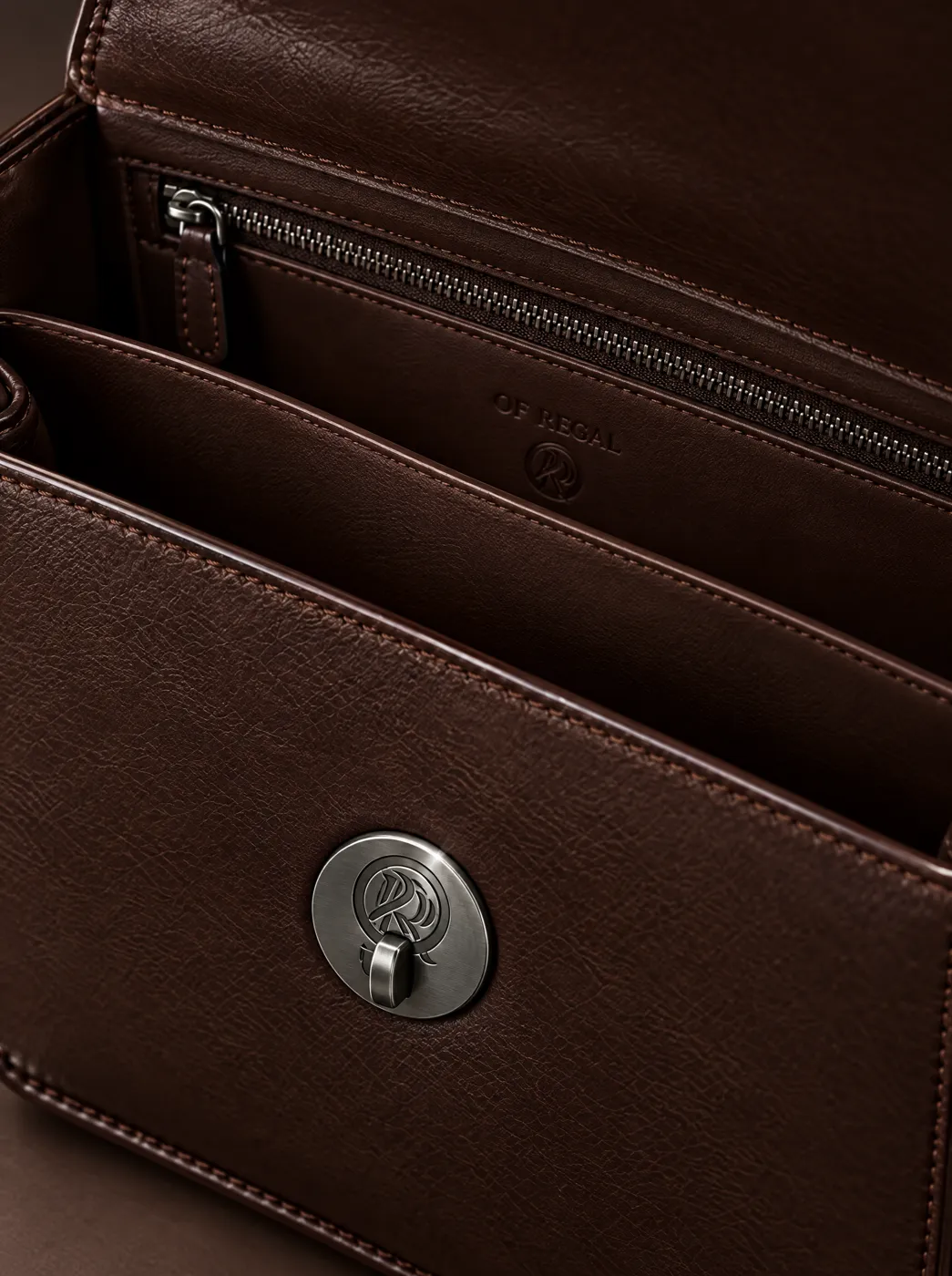 OfRegal Medallion Flap Crossbody in Espresso — detail view