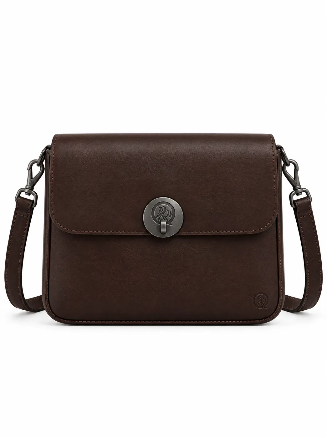 OfRegal Medallion Flap Crossbody in Espresso — front view
