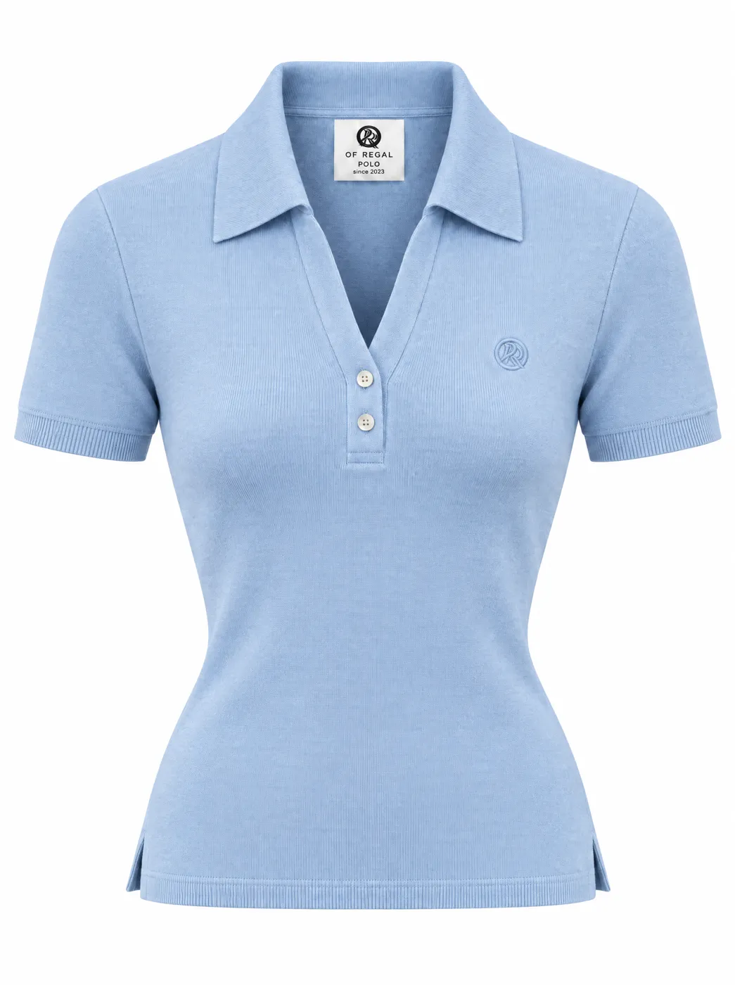 OfRegal Contour Open-Collar Polo in Sky — front view