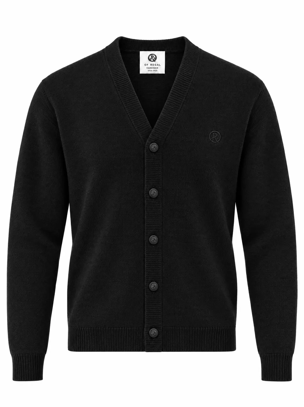 OfRegal House V-Neck Cardigan in Black — front view