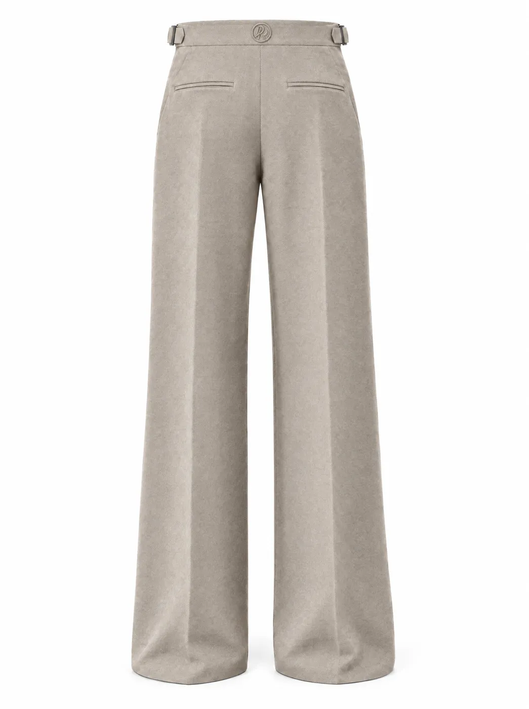 OfRegal Drape Wide-Leg Trousers in Stone — back view