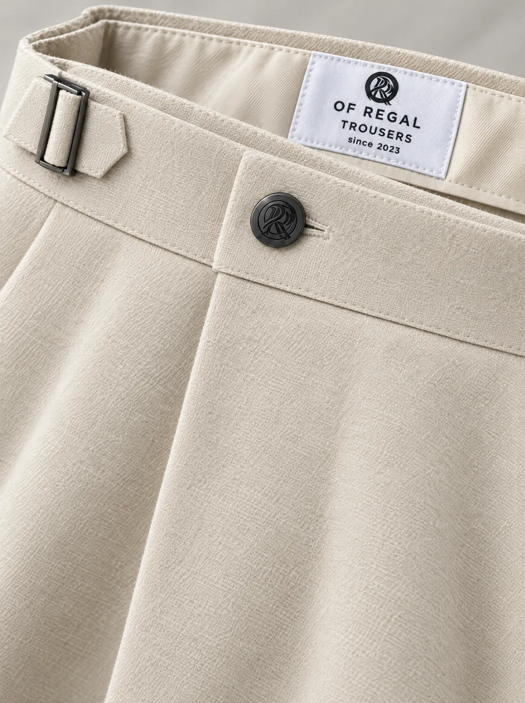 OfRegal Drape Wide-Leg Trousers in Stone — detail view