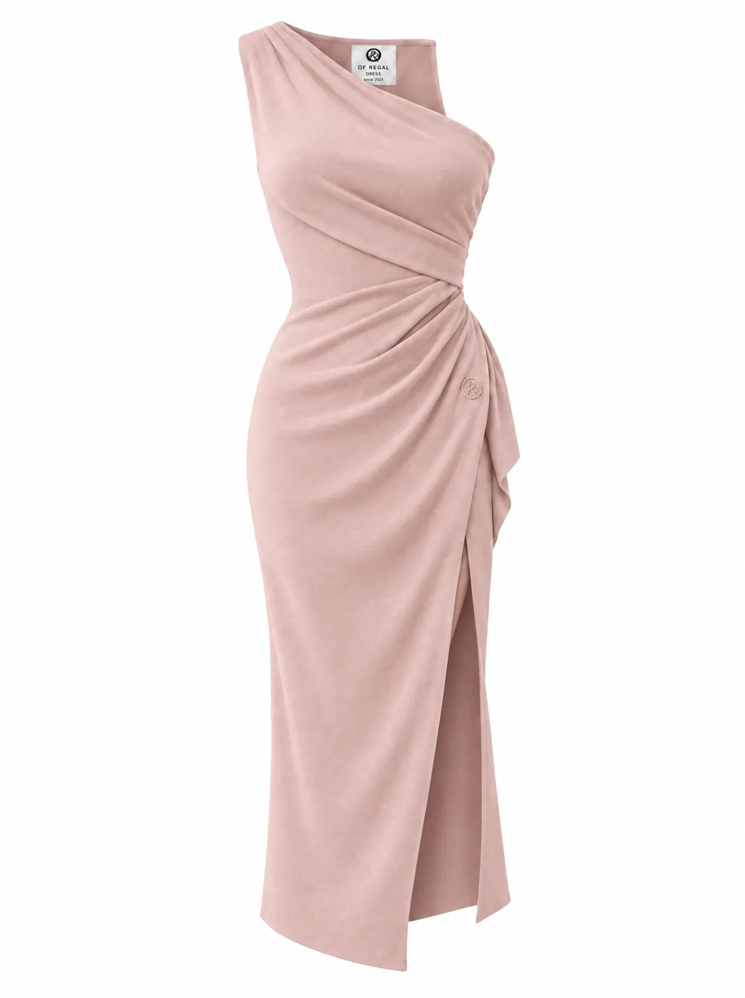 OfRegal Sculpted One-Shoulder Dress in Blush — front view