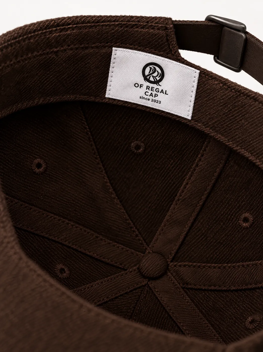 OfRegal Monogram Six-Panel Cap in Espresso — detail view
