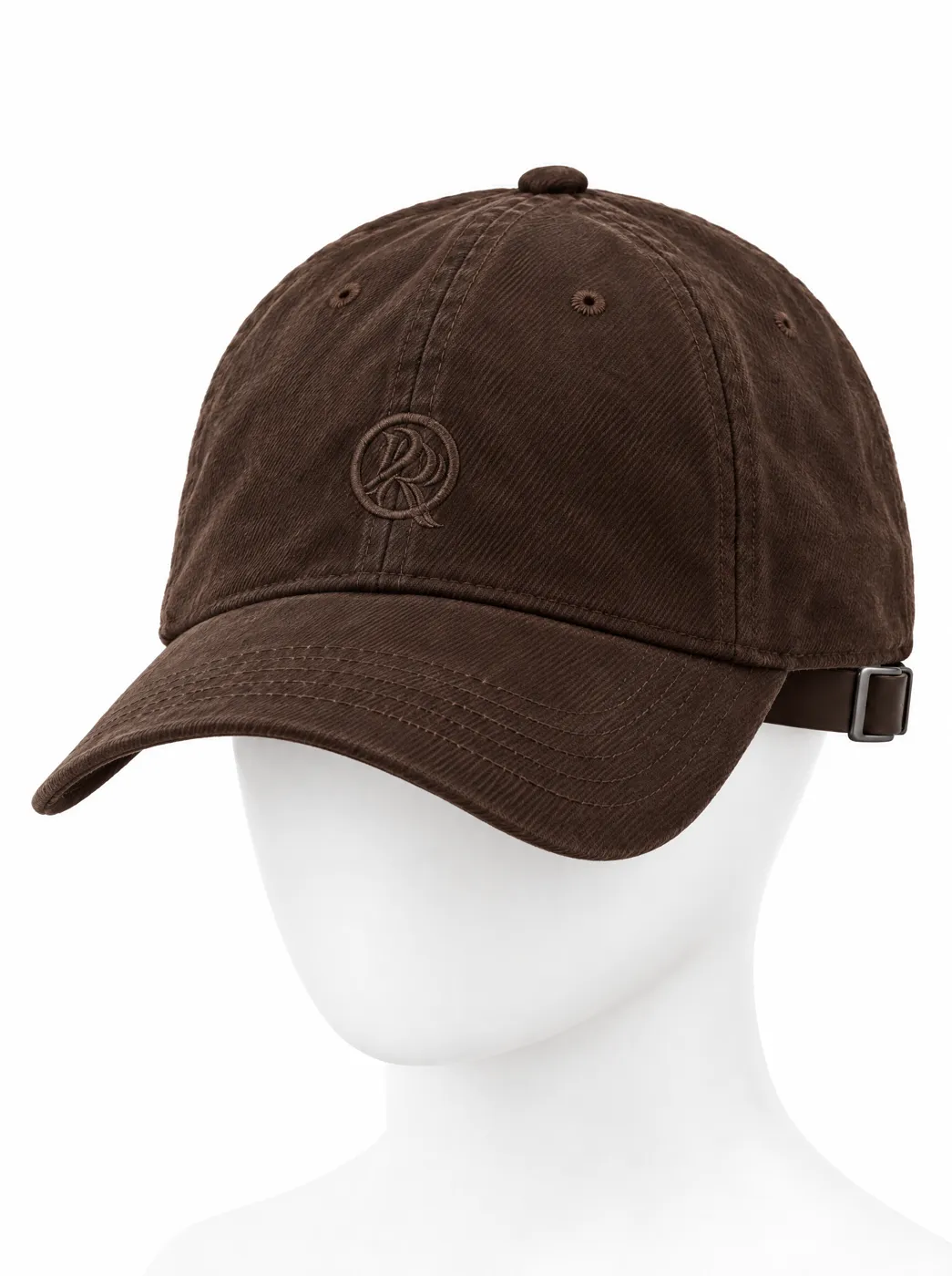 OfRegal Monogram Six-Panel Cap in Espresso — on-form view
