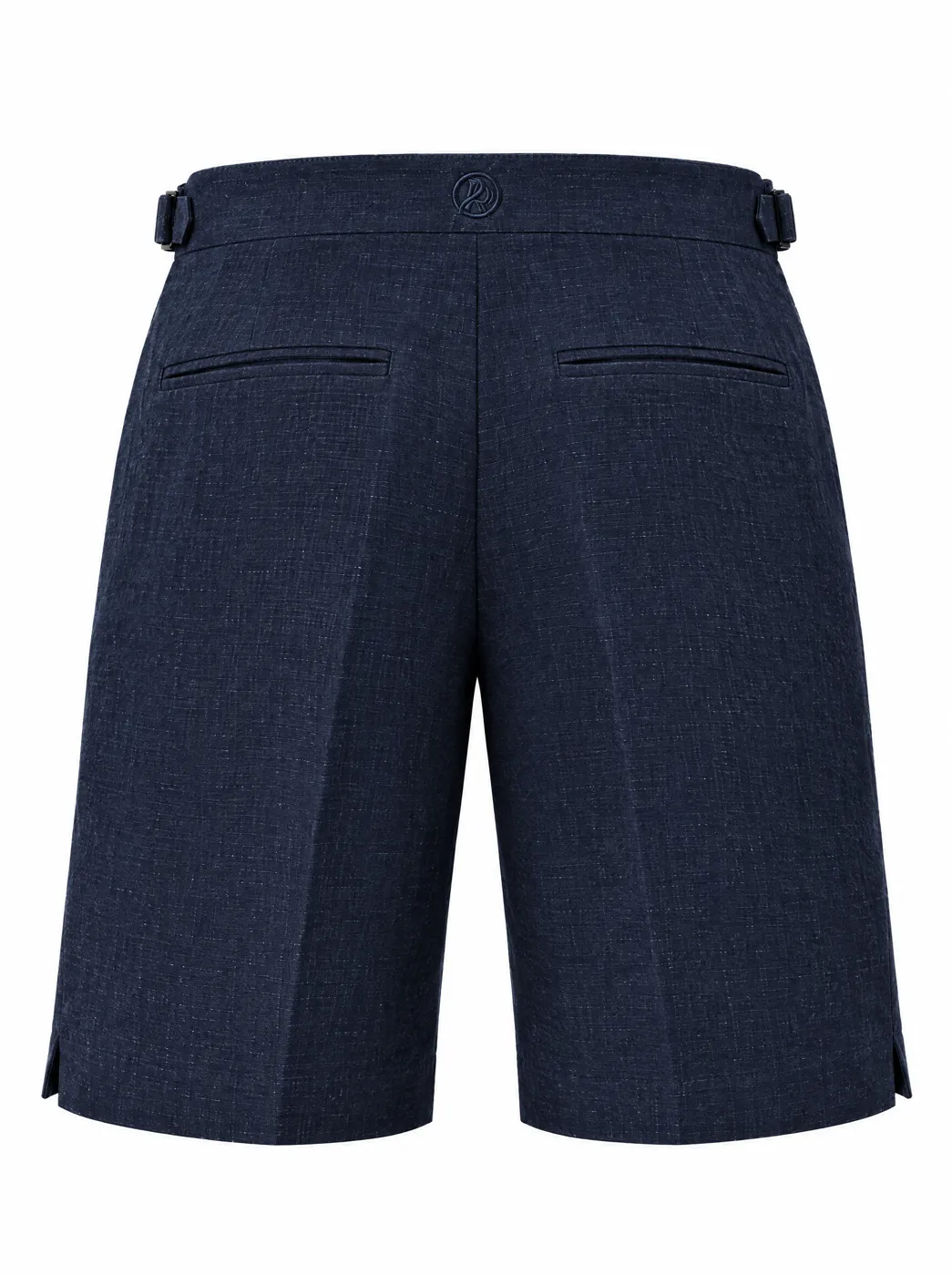 OfRegal Light Pleat Tailored Shorts in Navy — back view