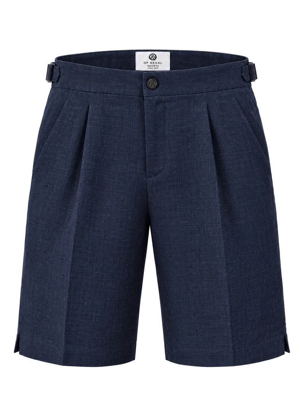 OfRegal Light Pleat Tailored Shorts in Navy — front view