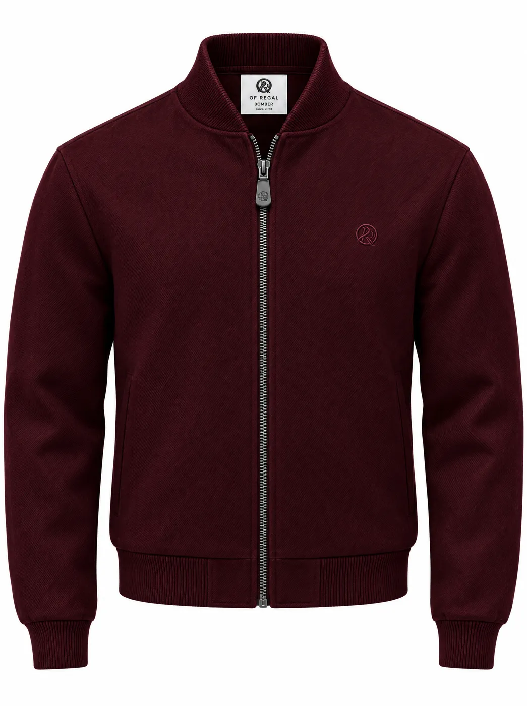 OfRegal Quilt-Lined Zip Bomber in Burgundy — front view