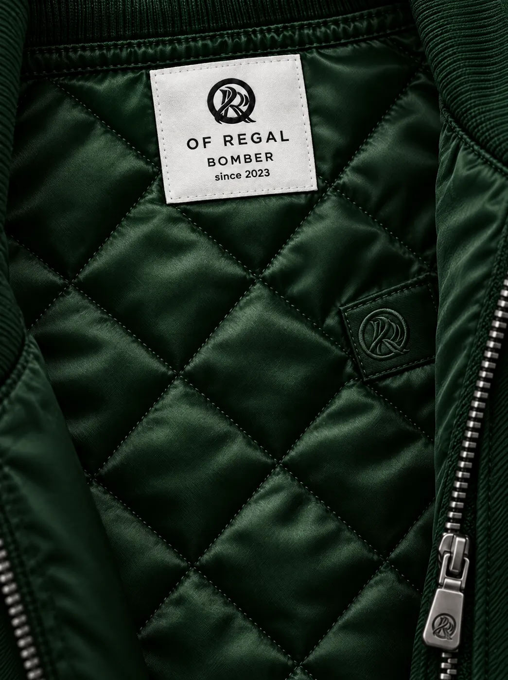 OfRegal Quilt-Lined Zip Bomber in Forest — detail view