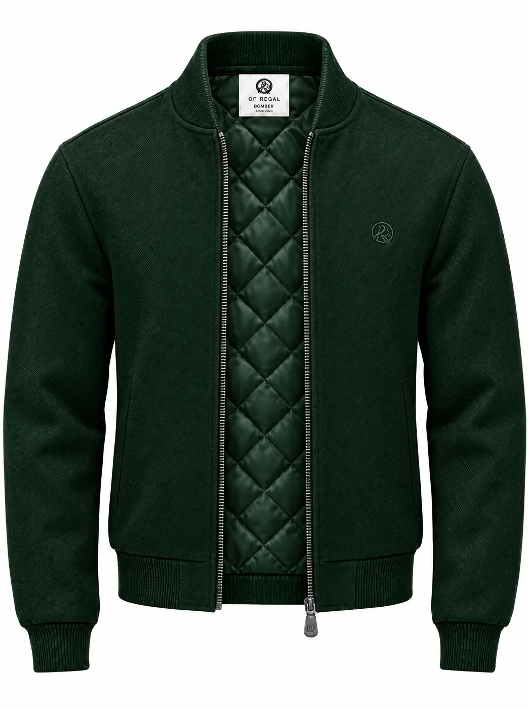 OfRegal Quilt-Lined Zip Bomber in Forest — open view