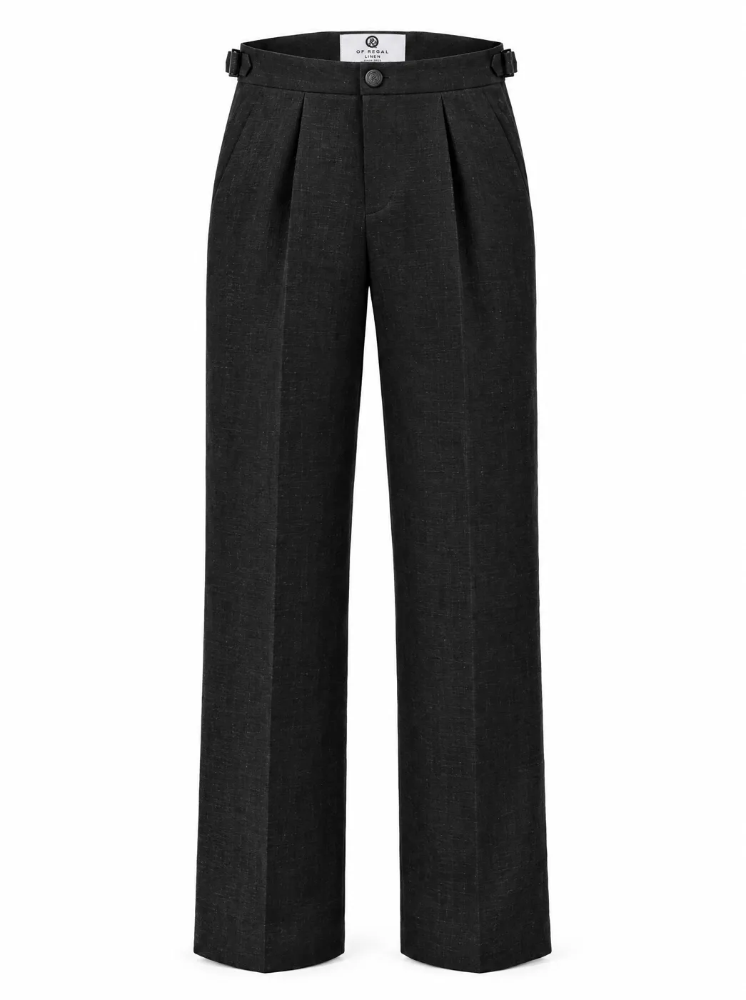 OfRegal Light Pleat Straight Trousers in Black — front view