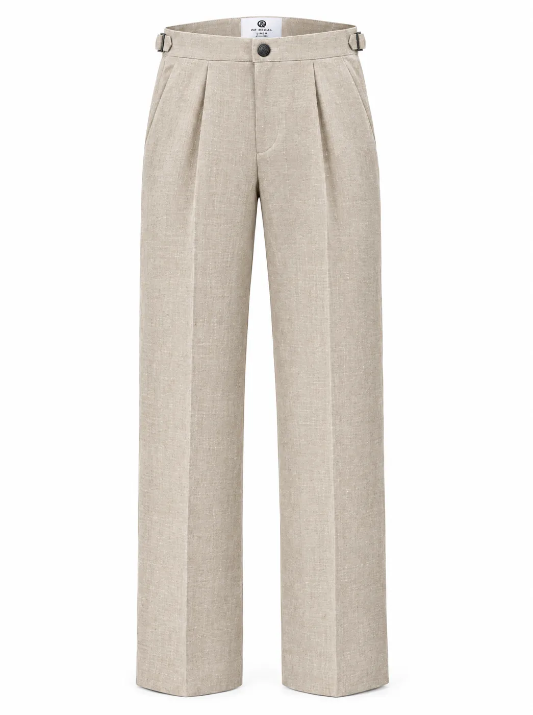OfRegal Light Pleat Straight Trousers in Sand — front view