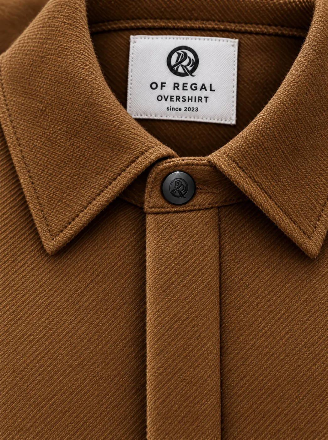 OfRegal House Concealed-Placket Overshirt in Camel — detail view