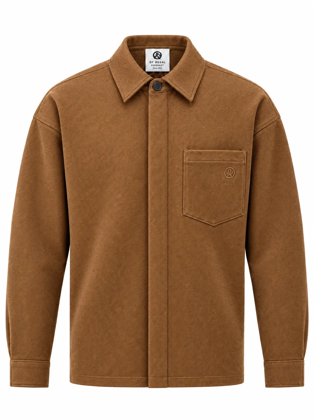 OfRegal House Concealed-Placket Overshirt in Camel — front view