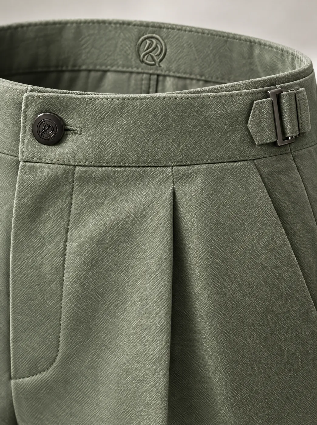 OfRegal House Pleated Shorts in Sage — detail view