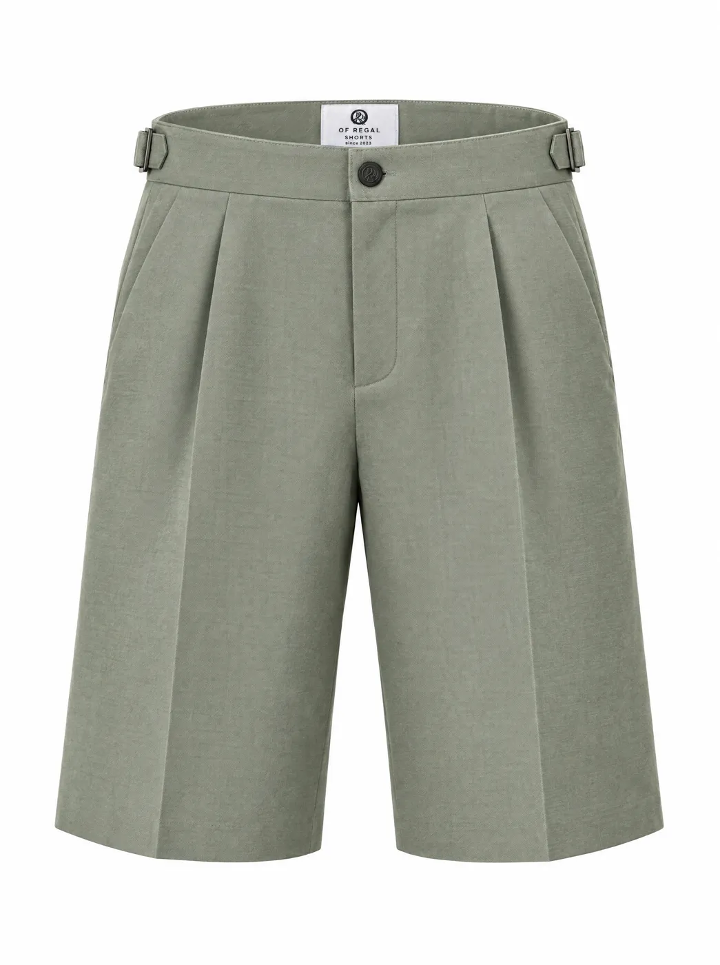 OfRegal House Pleated Shorts in Sage — front view