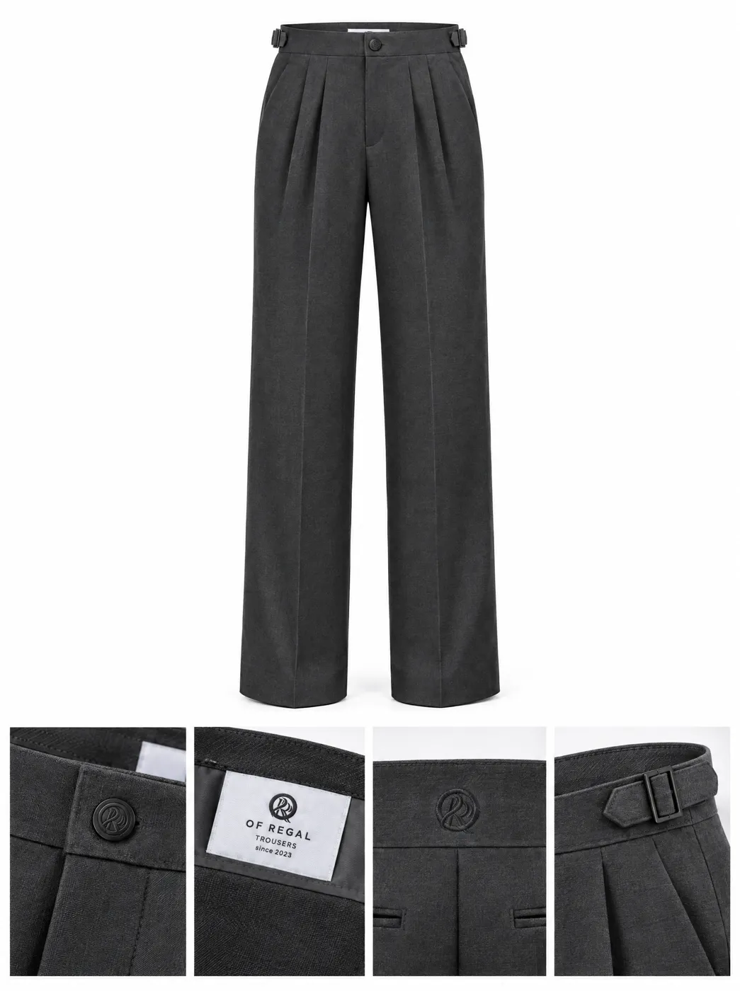 OfRegal House Pleated Trousers in Charcoal — composite view
