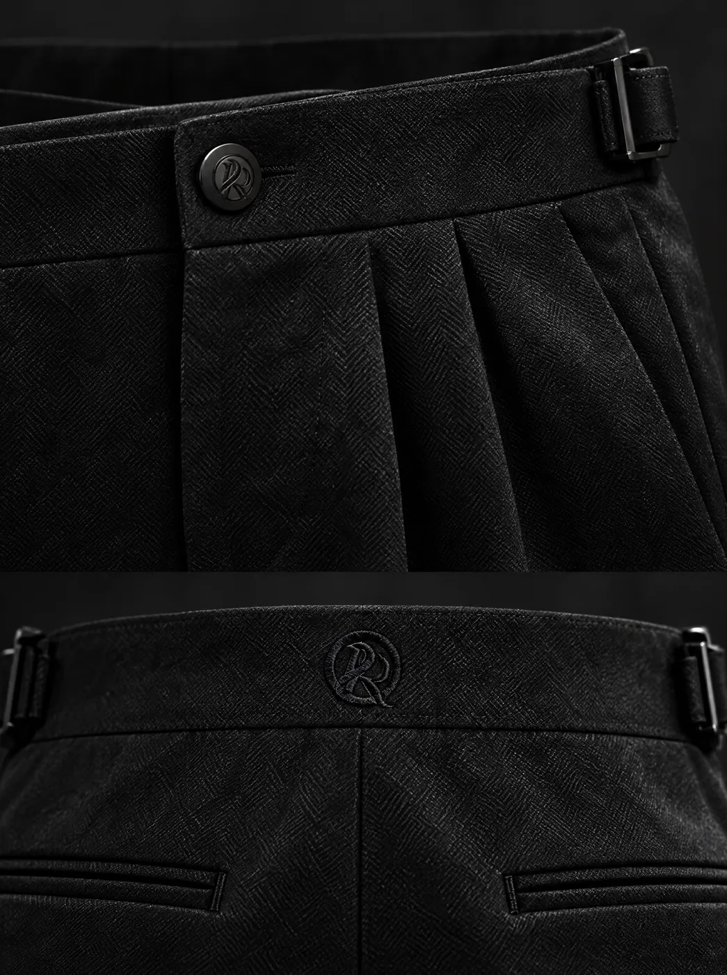 OfRegal House Pleated Trousers in Charcoal — detail view