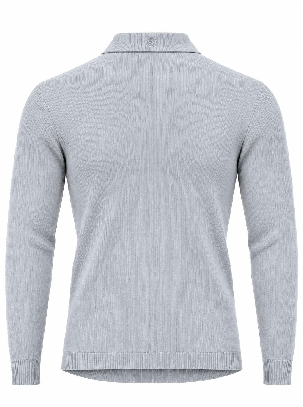 OfRegal Ribbed Long-Sleeve Polo in Mist Blue — back view