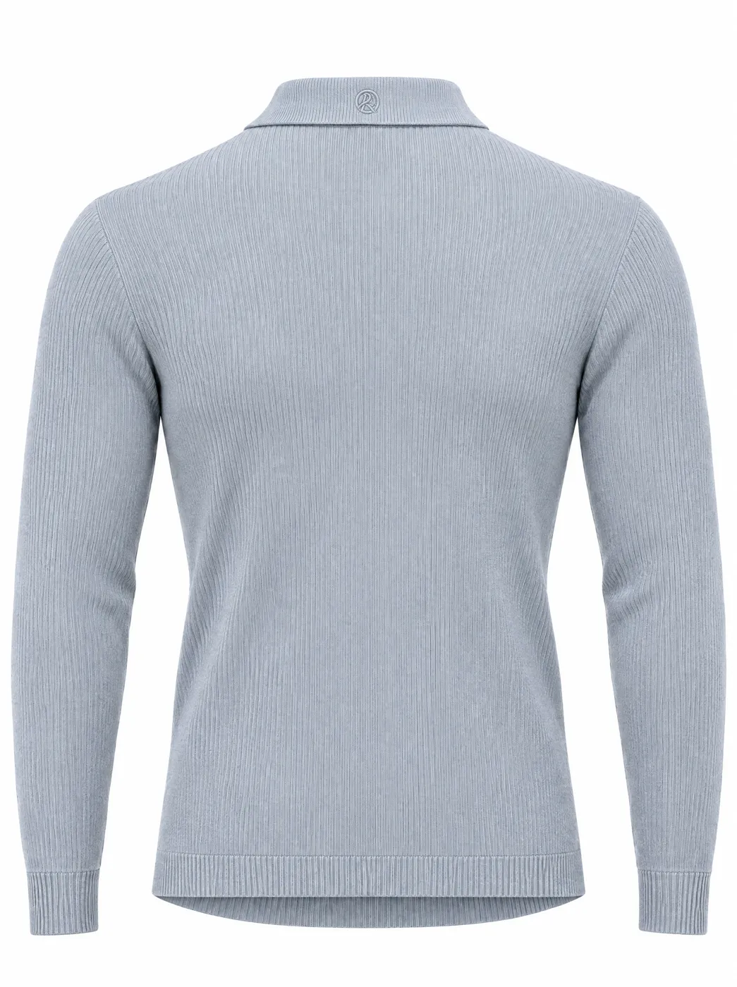 OfRegal Ribbed Long-Sleeve Polo in Mist Blue — back view