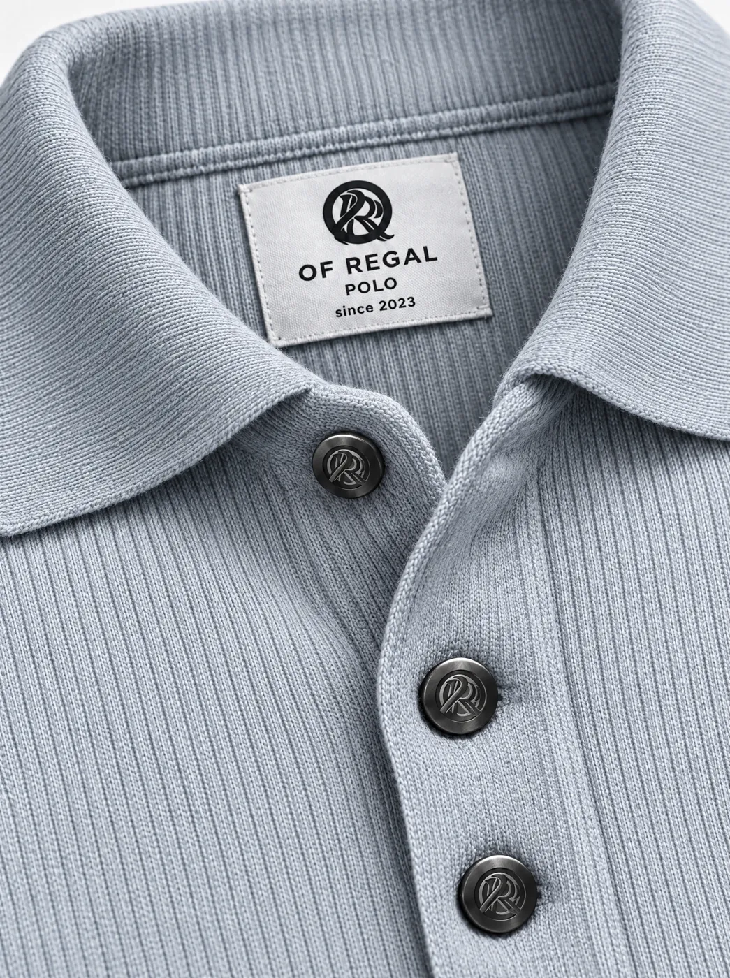 OfRegal Ribbed Long-Sleeve Polo in Mist Blue — detail view