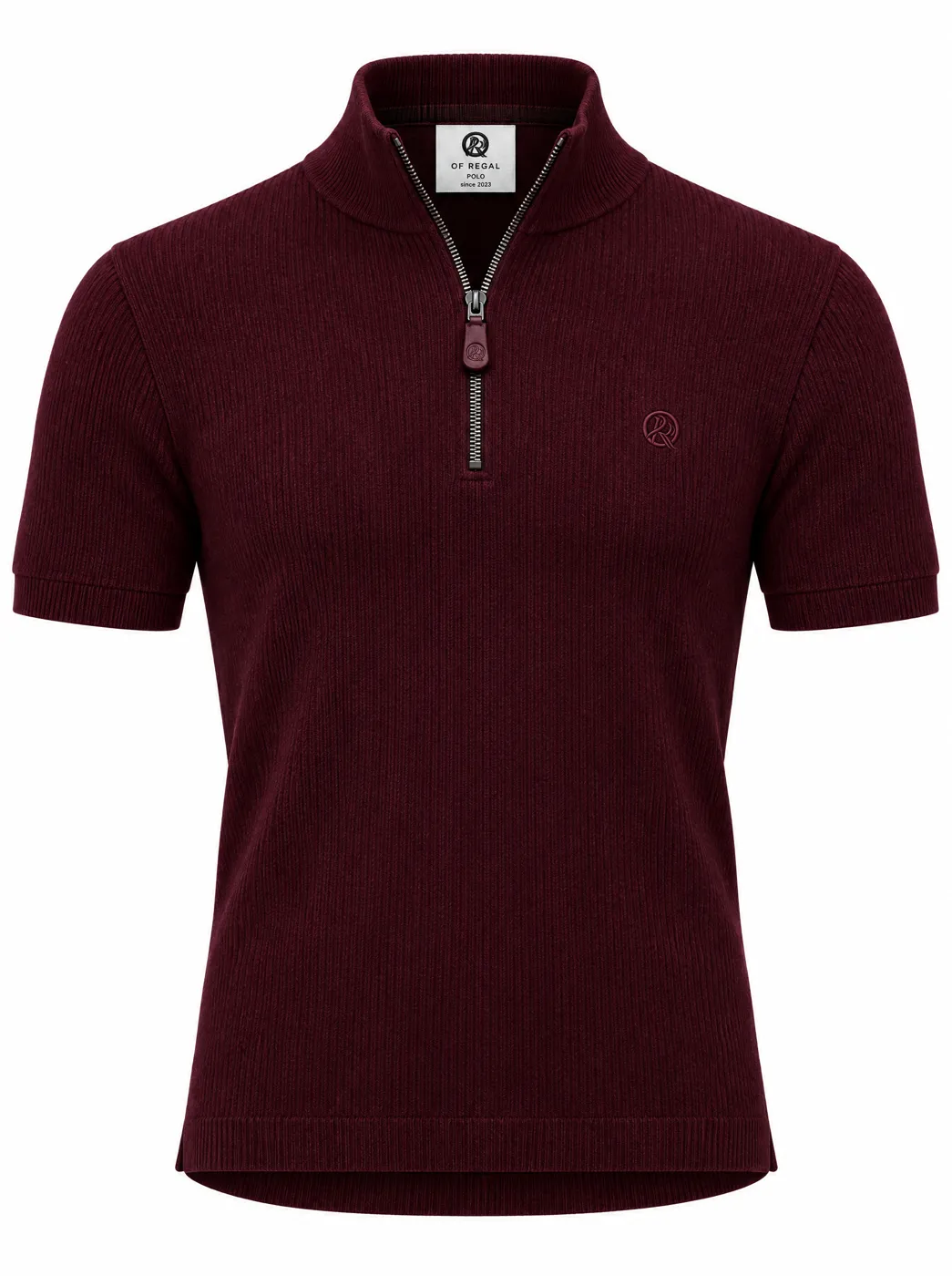 OfRegal Zip-Neck Short-Sleeve Polo in Burgundy — front view
