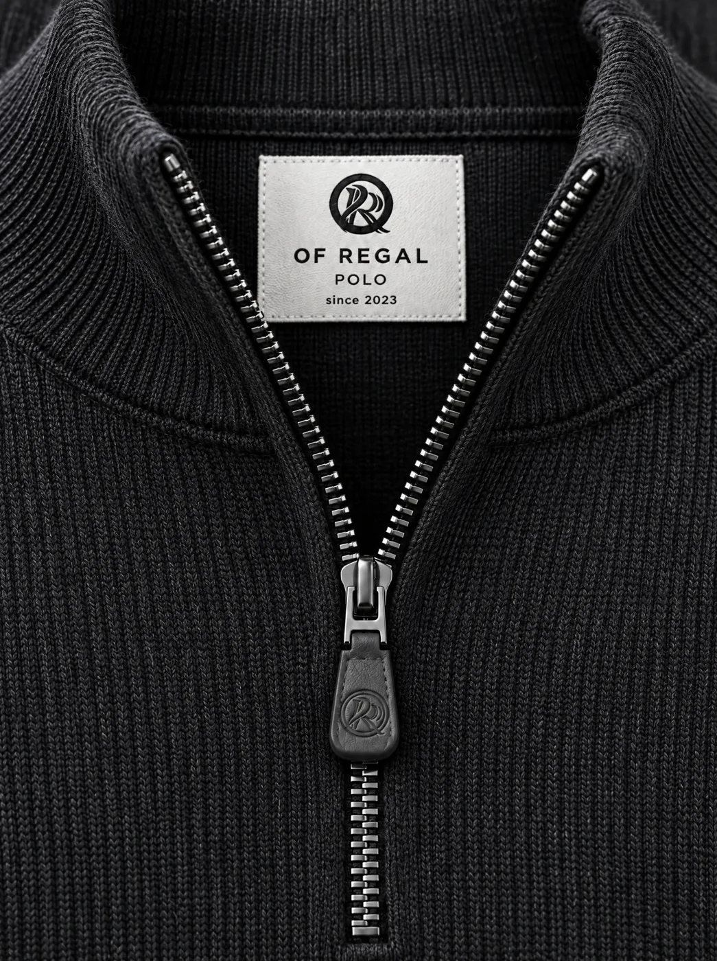 OfRegal Zip-Neck Short-Sleeve Polo in Charcoal — detail view