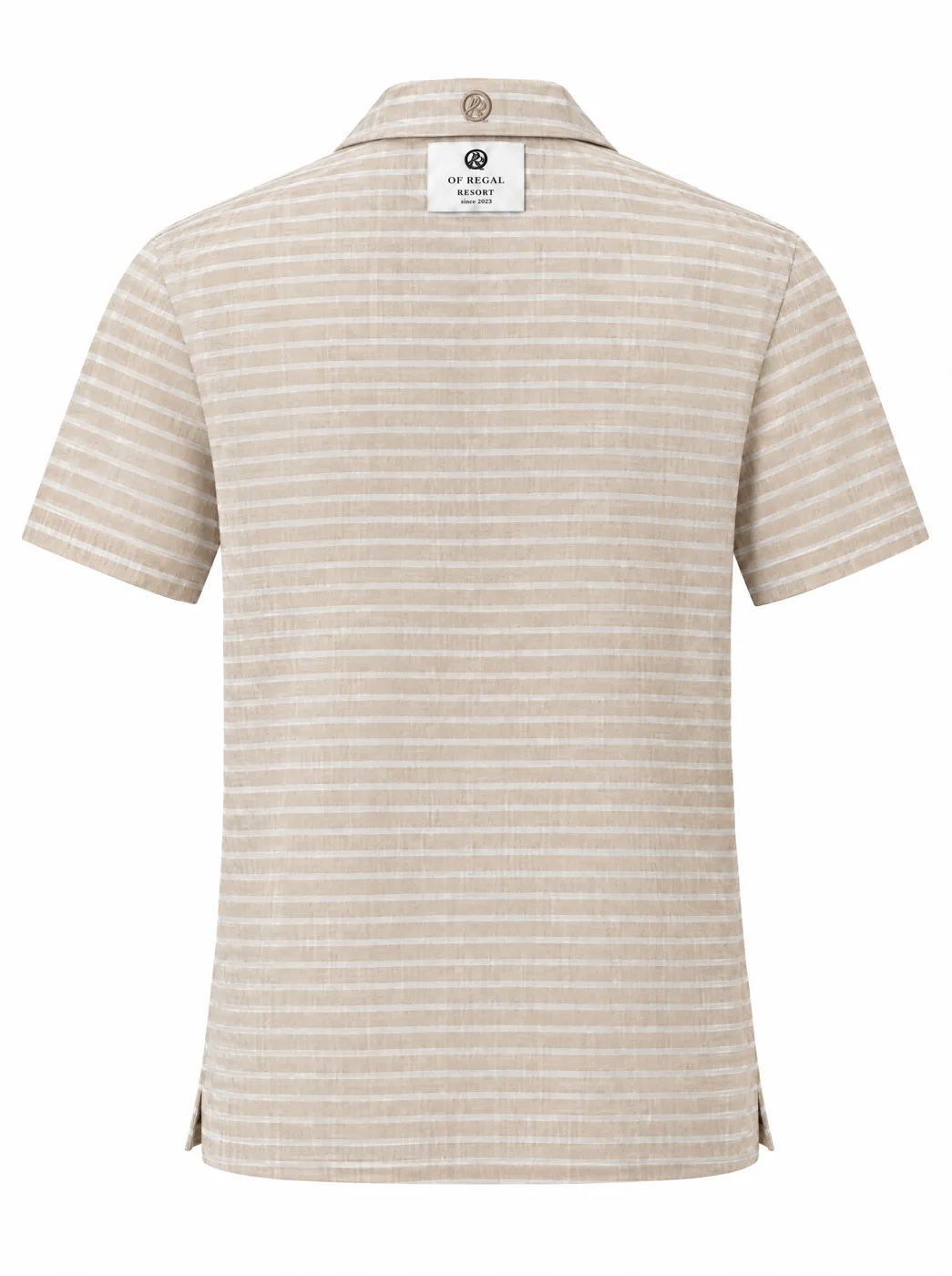 OfRegal Stripe Resort Shirt in Sand Stripe — back view