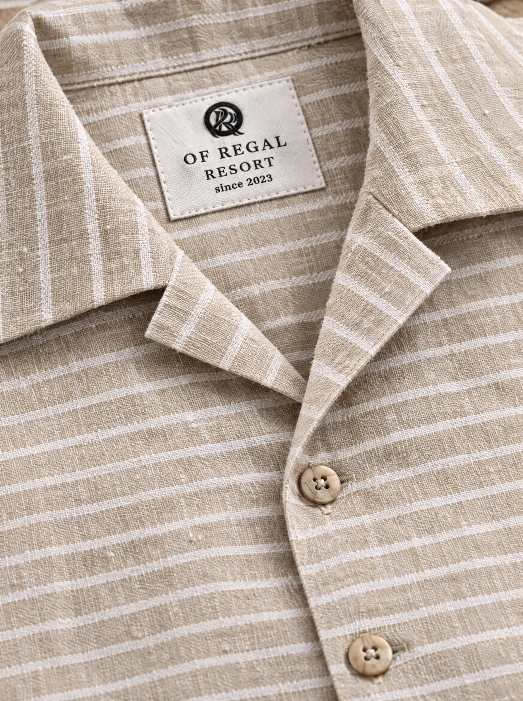 OfRegal Stripe Resort Shirt in Sand Stripe — detail view