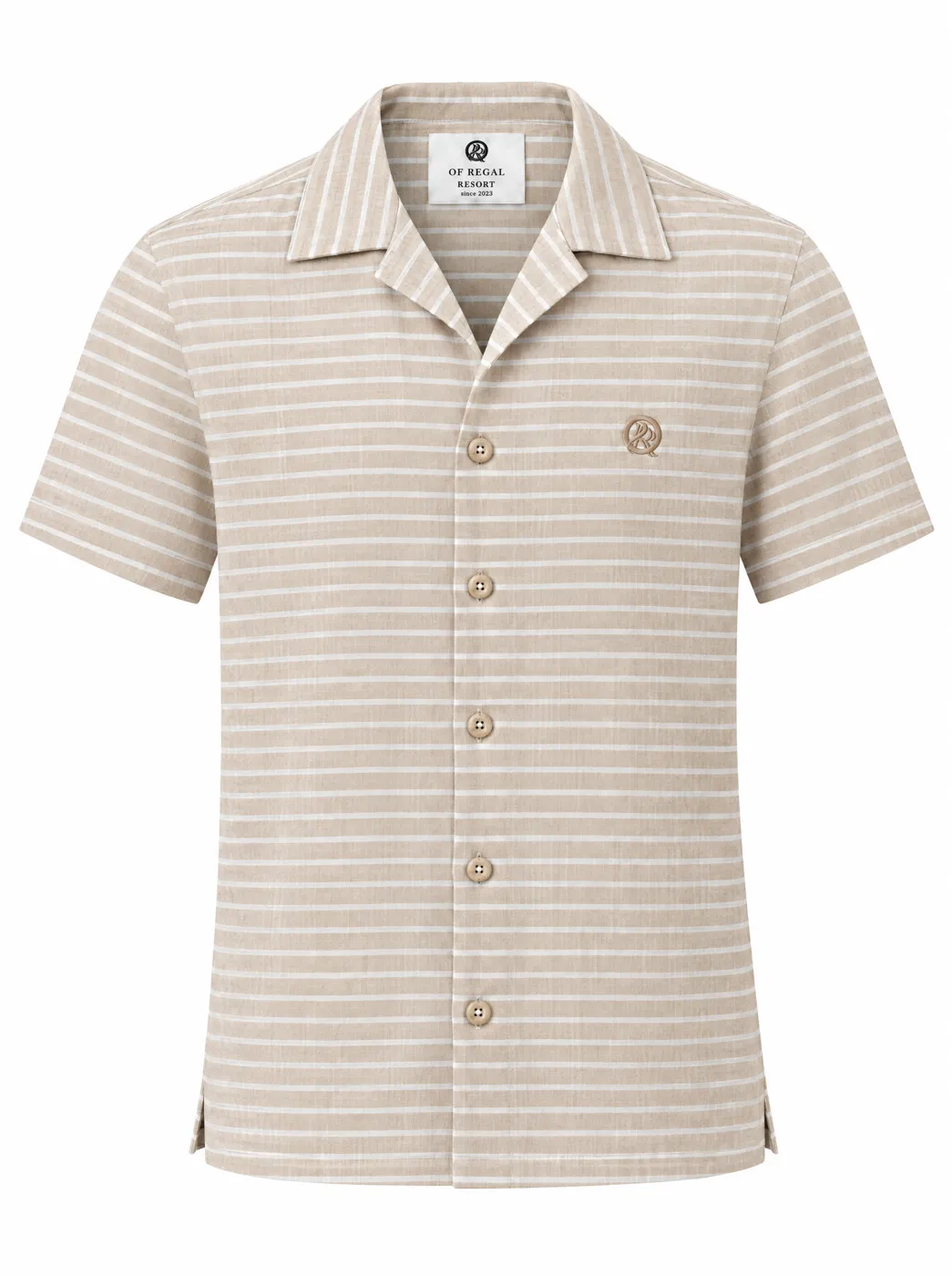 OfRegal Stripe Resort Shirt in Sand Stripe — front view