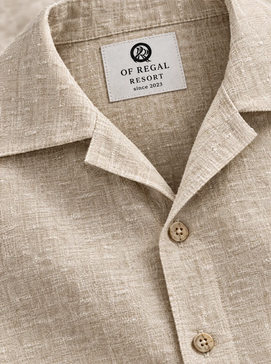 OfRegal Plain Resort Shirt in Sand — detail view