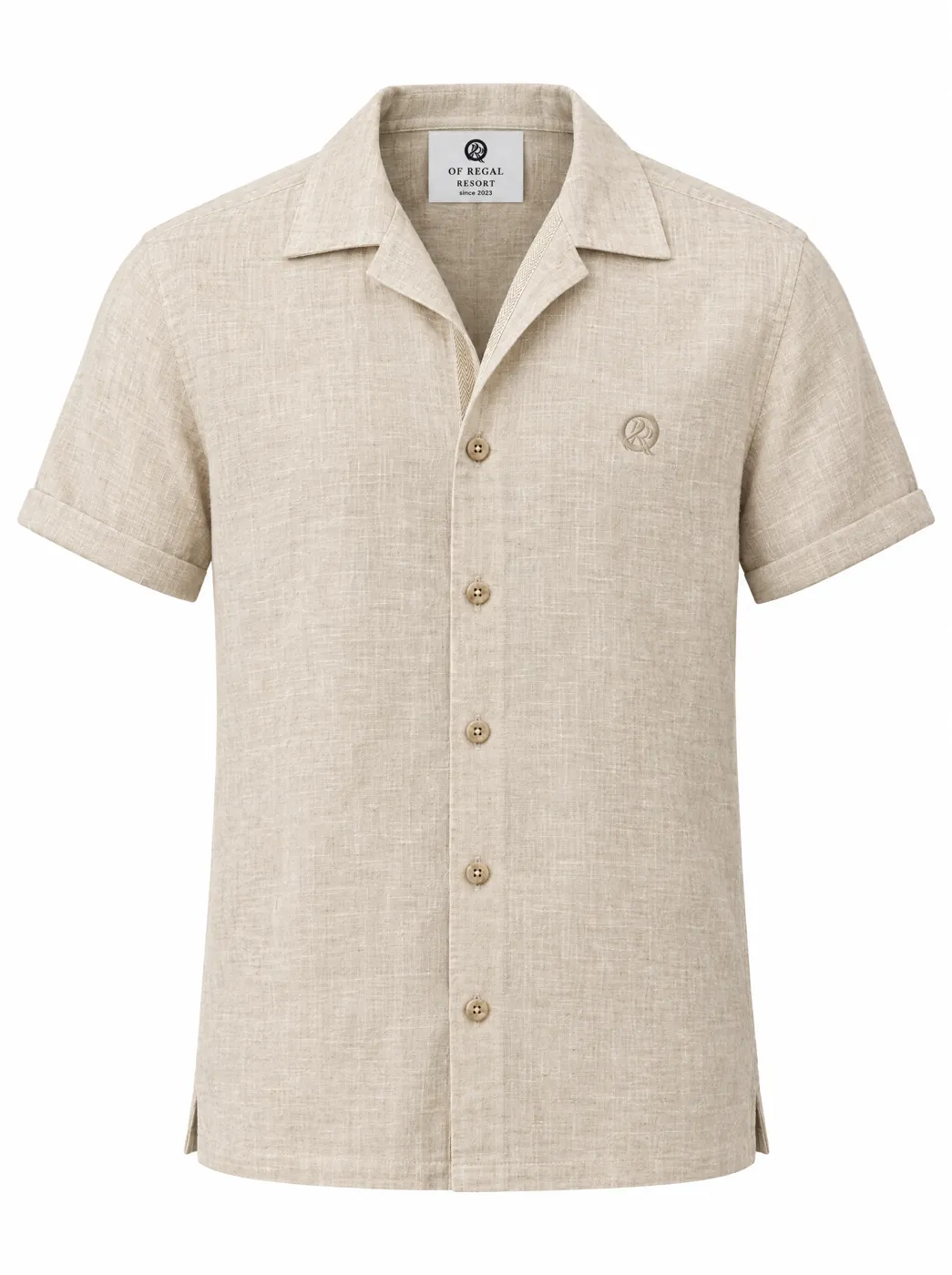 OfRegal Plain Resort Shirt in Sand — front view