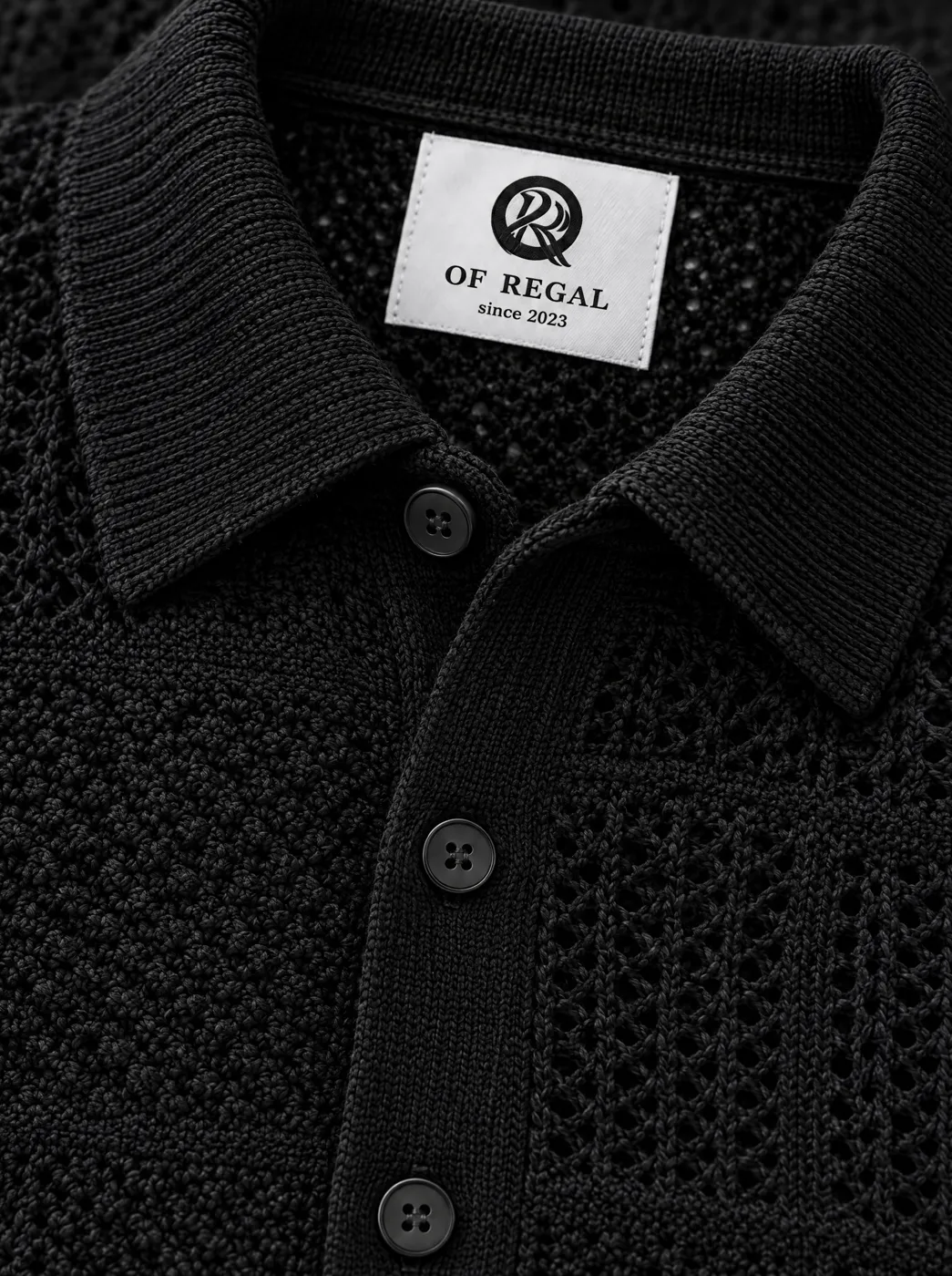 OfRegal Openwork Knit Shirt in Black — detail view