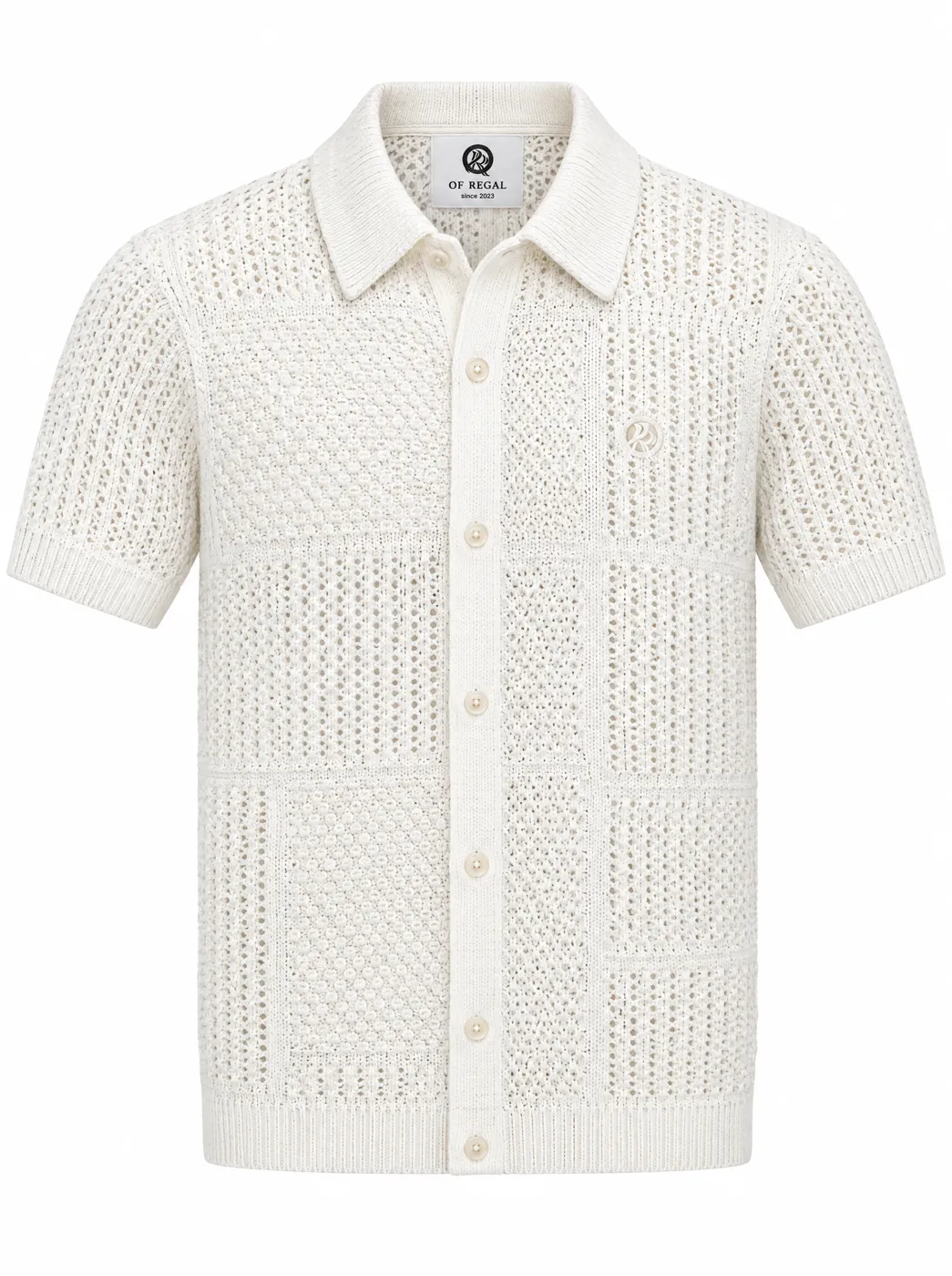 OfRegal Openwork Knit Shirt in Ivory — front view