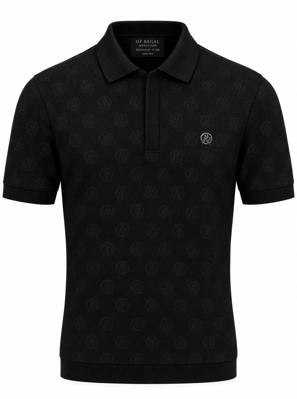 OfRegal Tonal Monogram Polo in Black — front view
