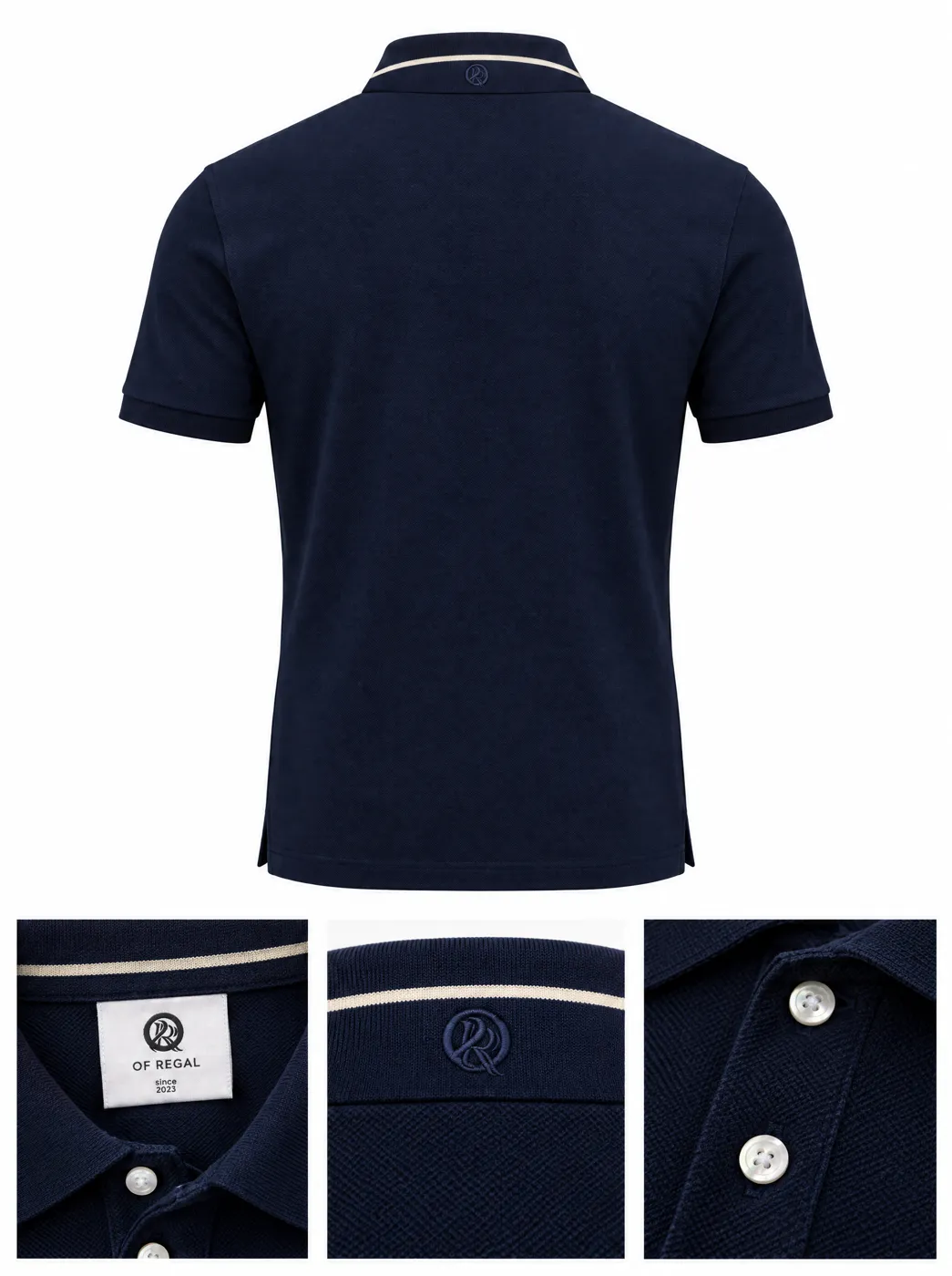 OfRegal Tipped Collar Polo in Navy — composite view
