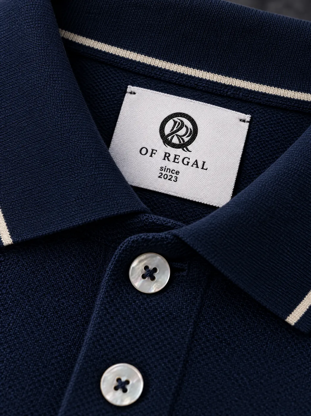 OfRegal Tipped Collar Polo in Navy — detail view